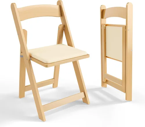Miniatura 10 de VINGLI Sillas plegables de madera con cojín, cómodas, portátiles y duraderas, asientos plegables para eventos en interiores y exteriores, banquetes