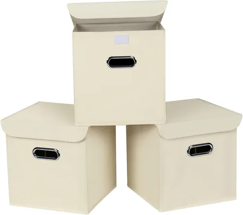 Miniatura 12 de Organizadores de armario de tela con tapas, canastas plegables con asas, cajas de almacenamiento para almacenamiento de ropa, oficina, juguetes
