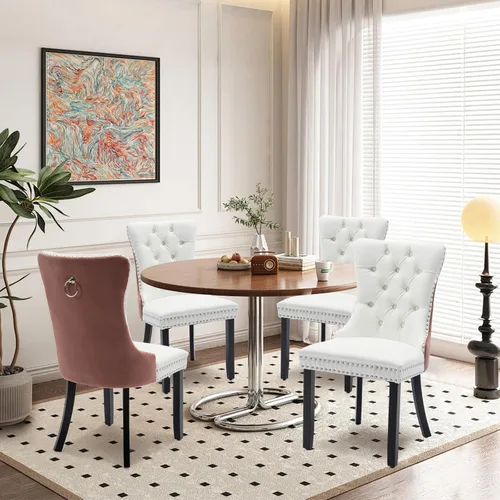 Miniatura 18 de Juego de 2 sillas de comedor tapizadas de terciopelo, sillas laterales de cocina de estilo moderno con ribete de cabeza de clavo y patas de madera
