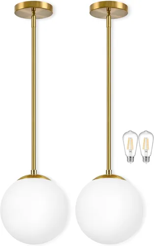 Miniatura 27 de Bagood Lámpara Colgante de Globo de 6" Dorada Lámpara Colgante de Mediados de Siglo Luces Colgantes de Globo para Isla de Cocina Acabado en Latón