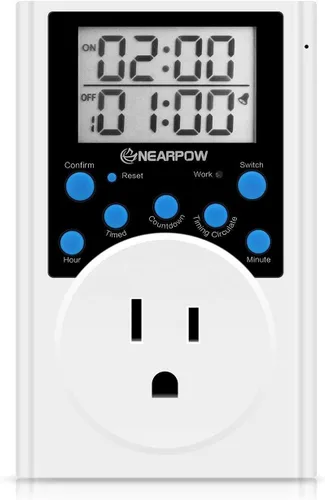 Miniatura 2 de Temporizador de salida, temporizador digital dual NEARPOW con 2 tomas de corriente controladas independientemente, programas temporizados