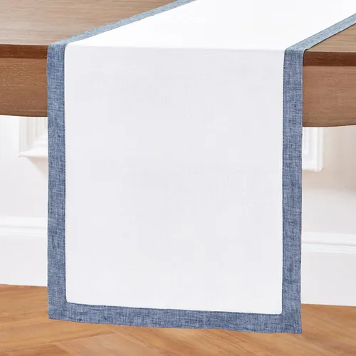 Miniatura 2 de Solino Home Camino de mesa de lino de 90 pulgadas de largo, 100% lino puro, camino de mesa color índigo y blanco, 14 x 90 pulgadas para primavera