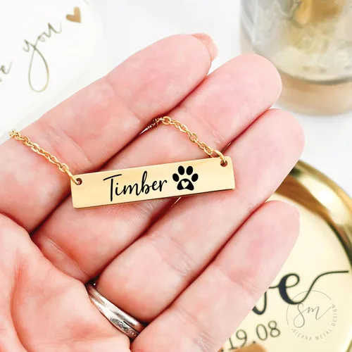 Miniatura 5 de SM Design Collar de barra de acero inoxidable con estampado de pata de perro y mamá de oro rosa 'x1.5' 18'+2' extensor cierre de langosta unisex