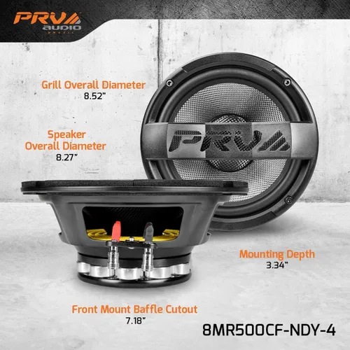 Miniatura 5 de PRV AUDIO Altavoz de rango medio de 8 pulgadas de fibra de carbono, 500 vatios, 4 ohmios, neodimio 8MR500CF-NDY-4, resistente al agua, altavoz