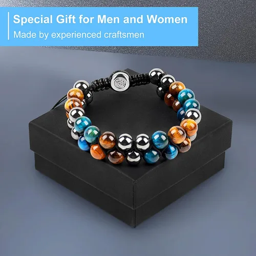 Miniatura 26 de Pulsera de triple protección, ojo de tigre malvado de ojo y obsidiana negra de 0.315 in, pulsera curativa para hombres y mujeres, pulsera curativa