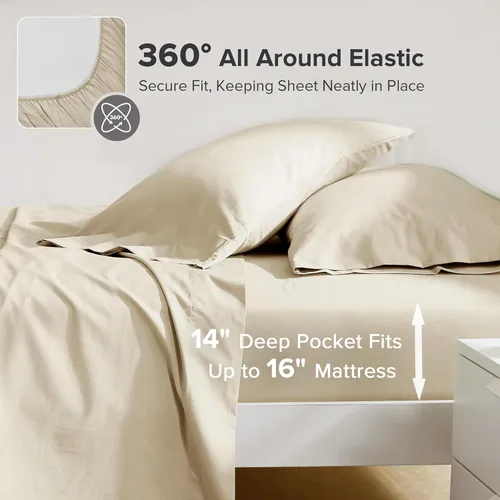 Miniatura 2 de Comfort Spaces Sábanas 100% algodón tamaño King, transpirables y ultra suaves, sábanas de algodón naturalmente fresco con bolsillo elástico de 14