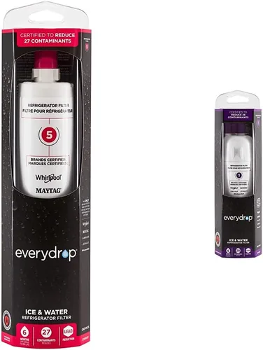 Everydrop by Whirlpool Filtro de agua para refrigerador 5, EDR5RXD1 (paquete de 1) y filtro de agua para refrigerador 1, EDR1RXD1 (paquete de 1),