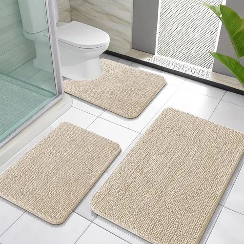 Miniatura 54 de OLANLY Juego de Alfombras de Baño de 3 Piezas, Tapetes de Baño de Chenilla Suave y Absorbente y Alfombra de Contorno en Forma de U para Inodoro