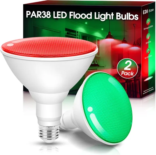 Miniatura 13 de Fulighture Paquete de 2 bombillas de inundación verdes, PAR38 de 15 W (equivalente a 100 W) E26, bombillas LED verdes de inundación para exteriores