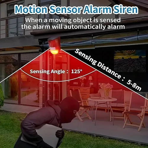 Miniatura 3 de Alarma solar de sonido y luz, sensor de movimiento, 110 decibeles, alarma de sonido de sirena y 6 LEDs de advertencia de flash, sistema de alarma