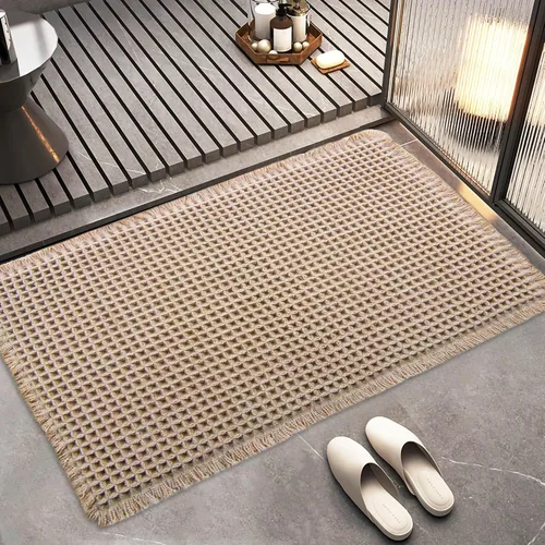 Alfombras de baño de punto gofre, estilo bohemio, súper absorbente, antideslizante, lavable, ultra suave, con parte trasera de goma, tapetes de baño