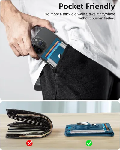 Miniatura 9 de ExtreLife Cartera Magsafe con soporte para Airtag, cartera magnética para iPhone serie 16/15/14/13/12, soporte para 9 tarjetas, ventana de Azul