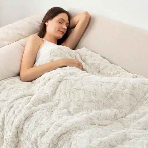 Miniatura 28 de Wemore Manta con peso de forro polar Sherpa para adulto, 10 libras de doble cara, acogedora y esponjosa, manta ultra mullida con parte superior