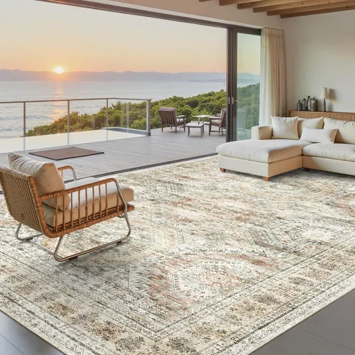 Miniatura 18 de Alfombra de pasillo Soalmost 2'6" x 10' lavable, alfombra antideslizante para cocina, baño, lavandería, alfombras vintage ultra delgadas para Beige