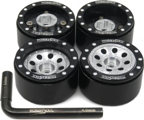 Miniatura 10 de HOBBYSOUL Ruedas ajustables Offset 1.0 Beadlock color negro plateado, ruedas pesadas 1.0 rc de 0.74 oz/llanta para 1/18 Traxxas TRX4M Axial SCX24