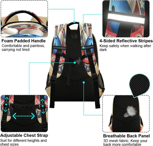Miniatura 4 de Mochila escolar para laptop, mochila casual para adolescentes, niñas, mujeres, niños, hombres, universidad, viajes, Bola de bolos, Mochilas Daypack