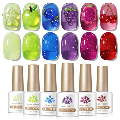 Miniatura 25 de Born Pretty Esmalte de uñas de gel de color ámbar cristal marrón naranja burdeos rojo negro para otoño e invierno, esmalte de uñas transparente