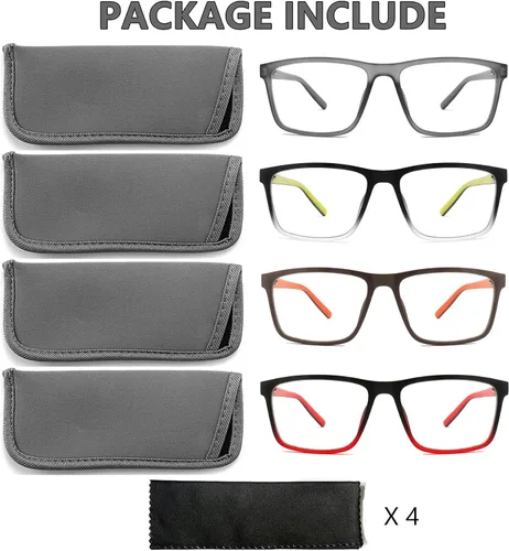 Miniatura 5 de 4 Pack Oversized Reading Glasses for Men, Blue Light Blocking Computer Readers, Anti UV Ray/Eye Strain/Glare