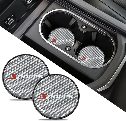 Miniatura 10 de 2 PCS Posavasos para Portavasos de Automóvil, Posavasos Integrados Antideslizantes de Fibra de Carbono, Inserto Universal de Portavasos de 2.75