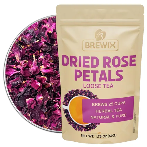 Miniatura 46 de BREWIX, Bedtime Blossom - Té suelto de hierbas (más de 50 tazas) sin cafeína y totalmente natural Mezcla relajante floral nocturna Rooibos