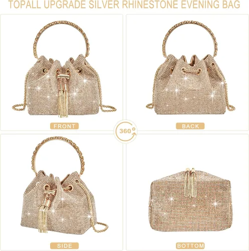 Miniatura 4 de Bolso de noche con diamantes de imitación para mujer, bolso de mano plateado con diamantes brillantes para mujer, fiesta, club, boda, baile