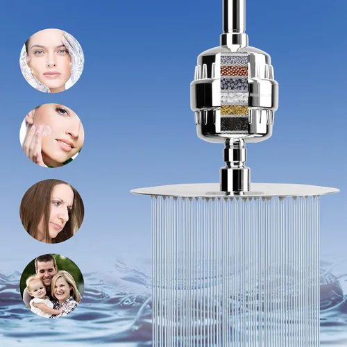 Miniatura 3 de NearMoon Cabezal de ducha filtrado, cabezal de ducha de lluvia redondo de alta presión de 8 pulgadas y filtro de ducha de mano de 5 ajustes