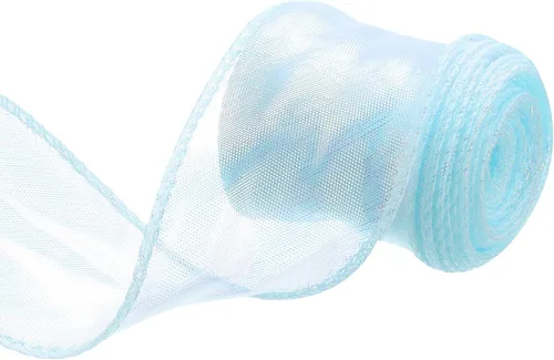 Miniatura 64 de MECCANIXITY - Cinta de organza con cable de 1 1/2" de ancho, brillante, transparente, con brillo irisado en tonos pastel, cinta de gasa para Beige