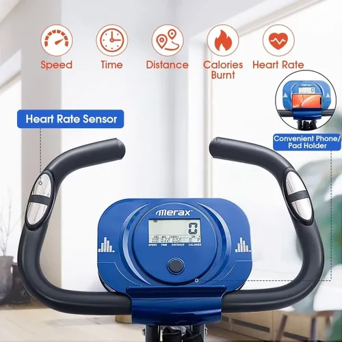 Miniatura 5 de Merax Bicicleta estática plegable, 3 en 1, bicicleta estática magnética para el hogar con resistencia de 16 niveles, bicicleta de ciclismo vertical