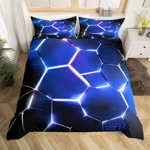 Miniatura 8 de Feelyou Juego de funda de edredón de panal de abeja, color verde y amarillo, juego de ropa de cama hexagonal para niños y niñas, funda de edredón