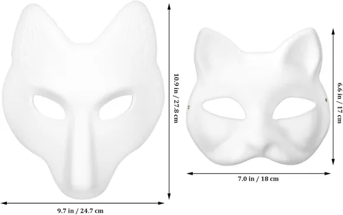 Miniatura 7 de Therian - Juego de máscaras de gato de papel blanco pintado a mano en blanco para bricolaje, tu propio cosplay, zorro y gato, animales, accesorios
