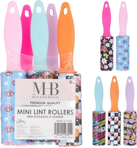 Expressions Paquete de valor de 5 piezas de mini rodillos quitapelusas – Mini rodillo quitapelusas compacto y colorido para viajes, artículos Arte