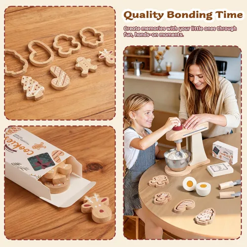 Miniatura 7 de Mezclador de juguete de madera para cocina de juego de niños Accesorios de cocina de juguete Juego de comida de madera con batidor, batidores Play