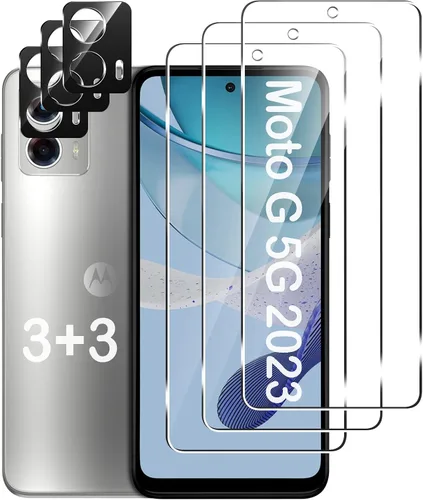 LYWHL Protector de pantalla para Motorola Moto G 5G (2023), paquete de 3 protectores de pantalla de vidrio templado de dureza 9H HD + 3 protectores
