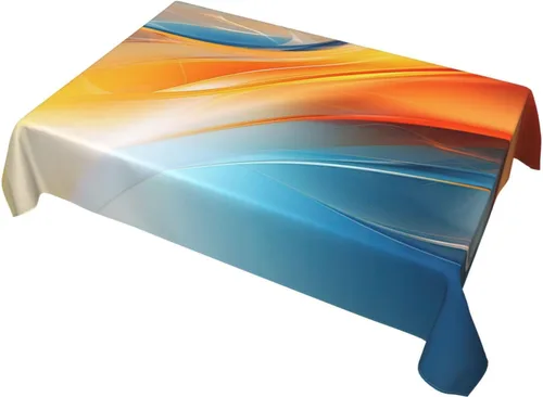 Miniatura 5 de Mantel rectangular moderno con diseño de arte fluido, naranja, azul, degradado, poliéster, impermeable, reutilizable, patrón abstracto de ondas