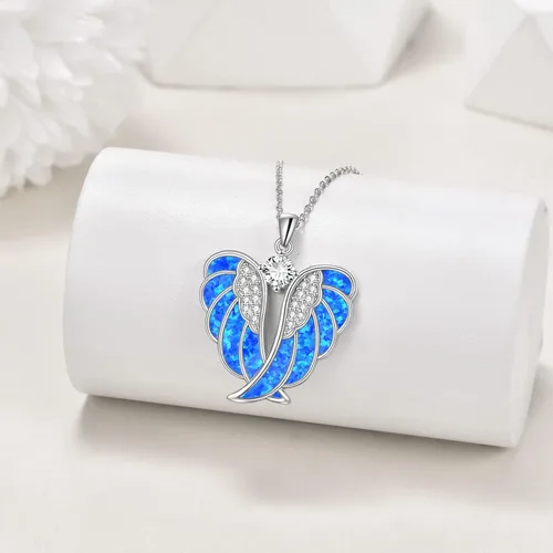 Miniatura 2 de YFN Collar de alas de ángel de plata de ley 925 con colgante de alas de ángel guardián collar de piedra natal para mujeres y niñas joyería de Navidad