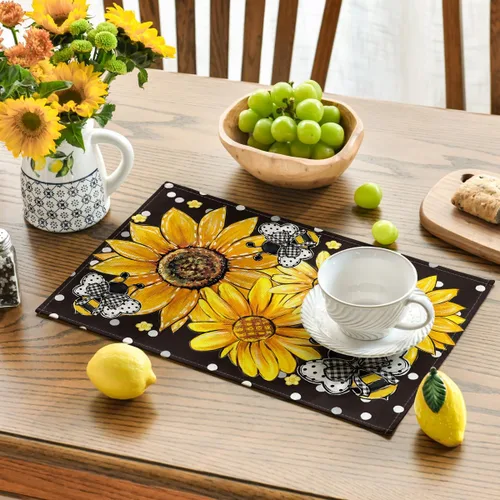 Miniatura 3 de Artoid Mode Juego de 4 manteles individuales de verano de 12 x 18 pulgadas para decoración de camino de mesa, fiesta, cocina, comedor
