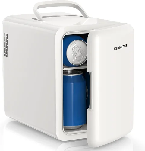 KEENSTAR Mini refrigerador, mini refrigerador de 6 litros/8 latas, refrigerador pequeño de 110V AC/12V DC enfriador y calentador para dormitorio,