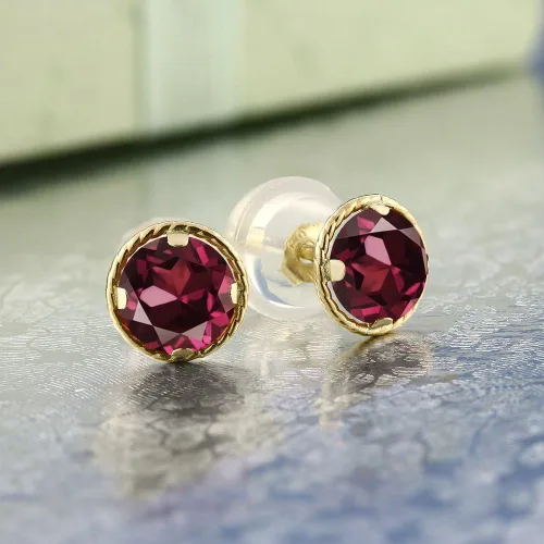 Miniatura 48 de Gem Stone King Aretes redondos de oro amarillo de 14 quilates con piedra natal Redondos de 0.157 in Aretes de oro para mujeres y hombres