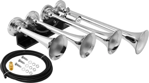 Miniatura 9 de Vixen Horns - Cuerno de tren para camión/coche. 4 Bocinas de aire con trompetas negras (XLong). Sonido súper fuerte en dB. Se adapta a vehículos