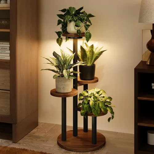 Miniatura 8 de Bamworld Soporte para Plantas de Esquina Interior de Metal y Madera Estante para Plantas Exterior Soportes Altos para Plantas Mesas para Plantas
