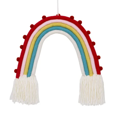 Miniatura 4 de NoJo Tapiz arcoíris y decoración de pared de hilo blanco, rojo, rosa, amarillo, azul (7113019P)