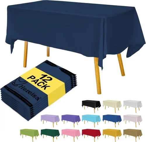 Miniatura 130 de Paquete de 3 manteles de plástico desechables de 54 x 108 pulgadas, manteles de color blanco hueso, manteles de fiesta nupcial para fiestas
