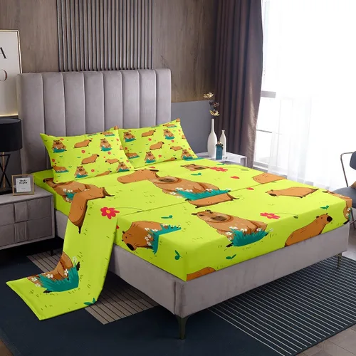 Capybara - Juego de sábanas de regalo tamaño individual, juego de sábanas de decoración de animales kawaii Capybara para decoración de habitación de