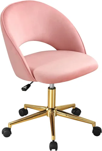 Miniatura 8 de Furniliving Silla de Tocador Rosa, Bonitas Sillas de Escritorio para Niñas con Respaldo, Silla de Acento Tapizada con Ruedas para Sala de Terciopelo