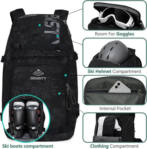Miniatura 3 de Bolsa para botas de esquí, 55L/70L, impermeable, para esquí y snowboard, mochila de viaje para esquí, snowboard, casco de esquí, gafas, guantes
