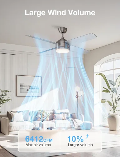 Miniatura 3 de warmiplanet Ventilador de techo con luz LED y control remoto, motor cepillado, 52 pulgadas (4 cuchillas)