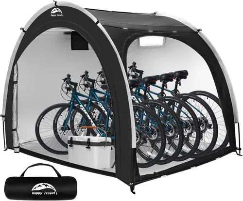 Miniatura 12 de Happy Travel Tienda de campaña de almacenamiento para bicicletas, cobertizos de almacenamiento de bicicletas portátiles para exteriores con tela