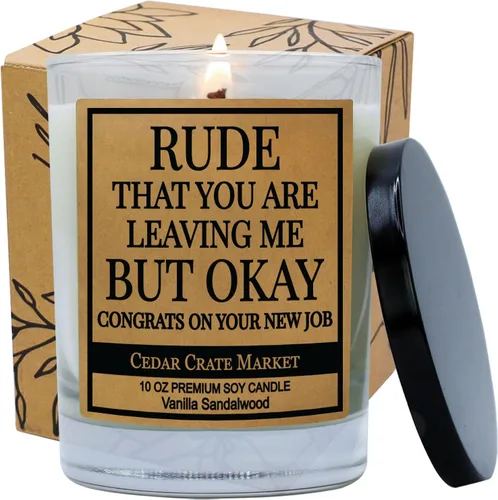 Regalos de velas perfumadas para compañeros de trabajo | Rude that You're Leaving Me But OK Congrats on Your New Job | Regalos divertidos para dejar