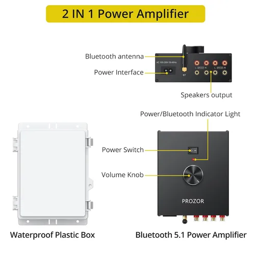 Miniatura 6 de PROZOR Amplificador de potencia Bluetooth 5.1 para altavoces al aire libre, amplificador Bluetooth de 4 canales para altavoces, amplificador