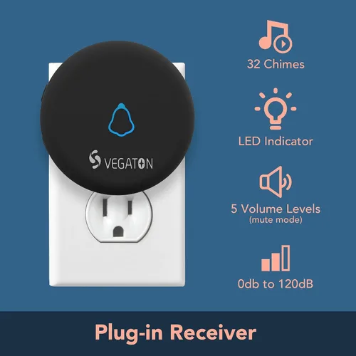 Miniatura 4 de Kits de timbre inalámbrico con nivel de impermeabilidad IP55, rango de 500 pies, 5 niveles de volumen con 32 timbres de puerta, flash LED